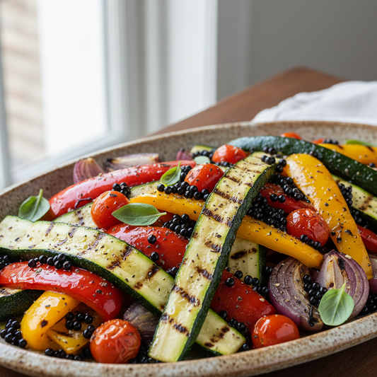 Grilled Vegetables with Sticky Balsamic Pearls