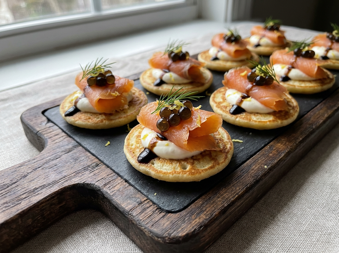oscars elegance appetizers with sticky balsamic pearls