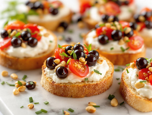 crostini with sticky balsamic pearls