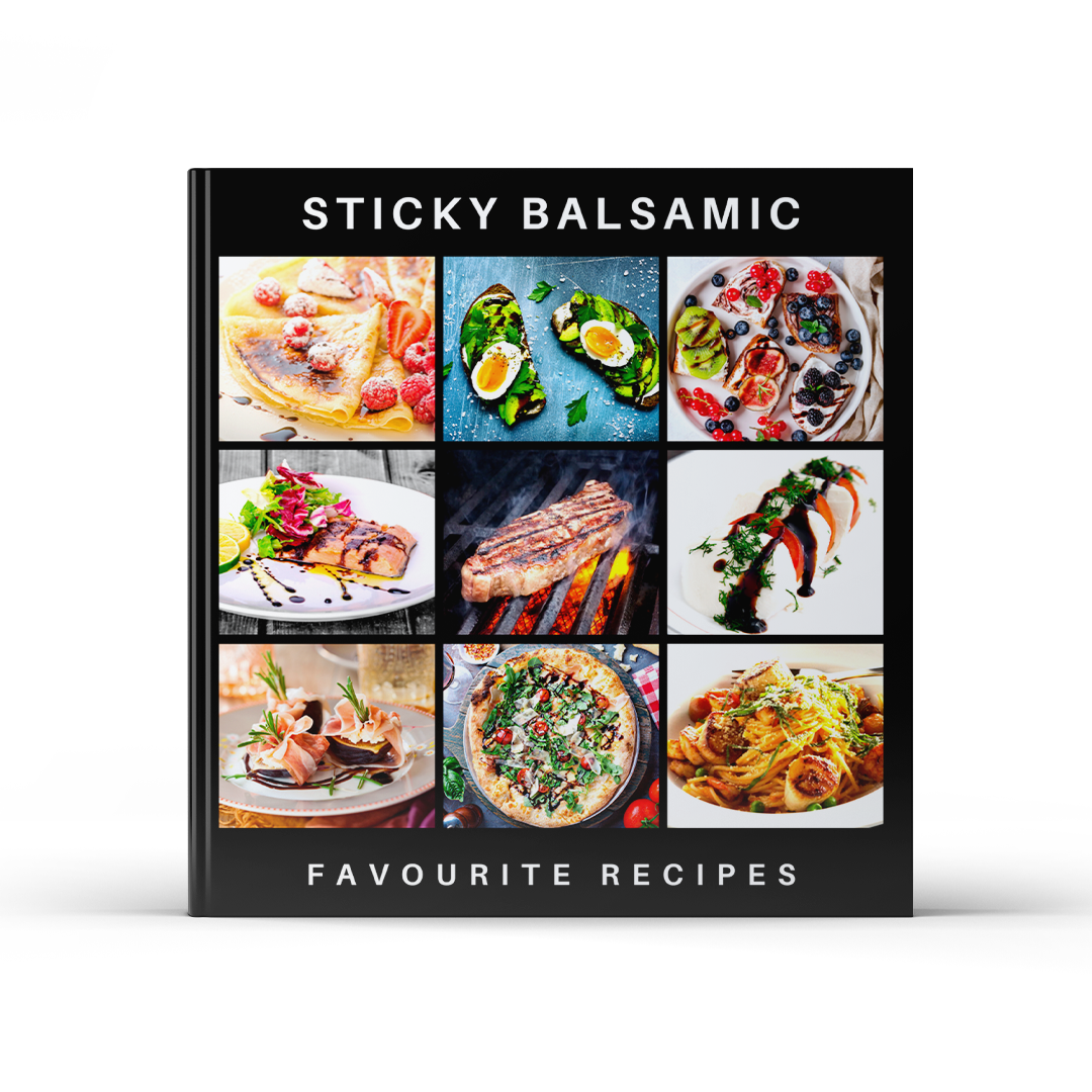 Balsamic recipe e-book cover with title and nine food photos