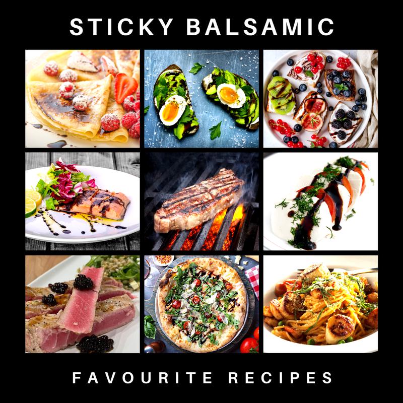 Balsamic recipe e-book cover with large title and three-by-three dish collage