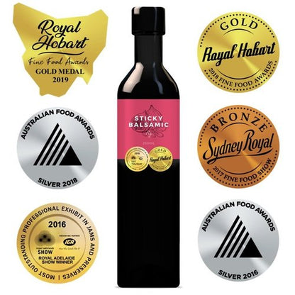 Fig sticky balsamic bottle with award badges on the front